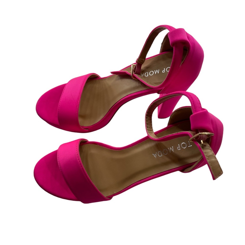 Hot pink chunky 4.5  heel,Ankle strap,Open toe, size 7, New - Picture 3 of 11